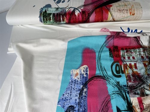 Viscosejersey - med fint farverigt motiv